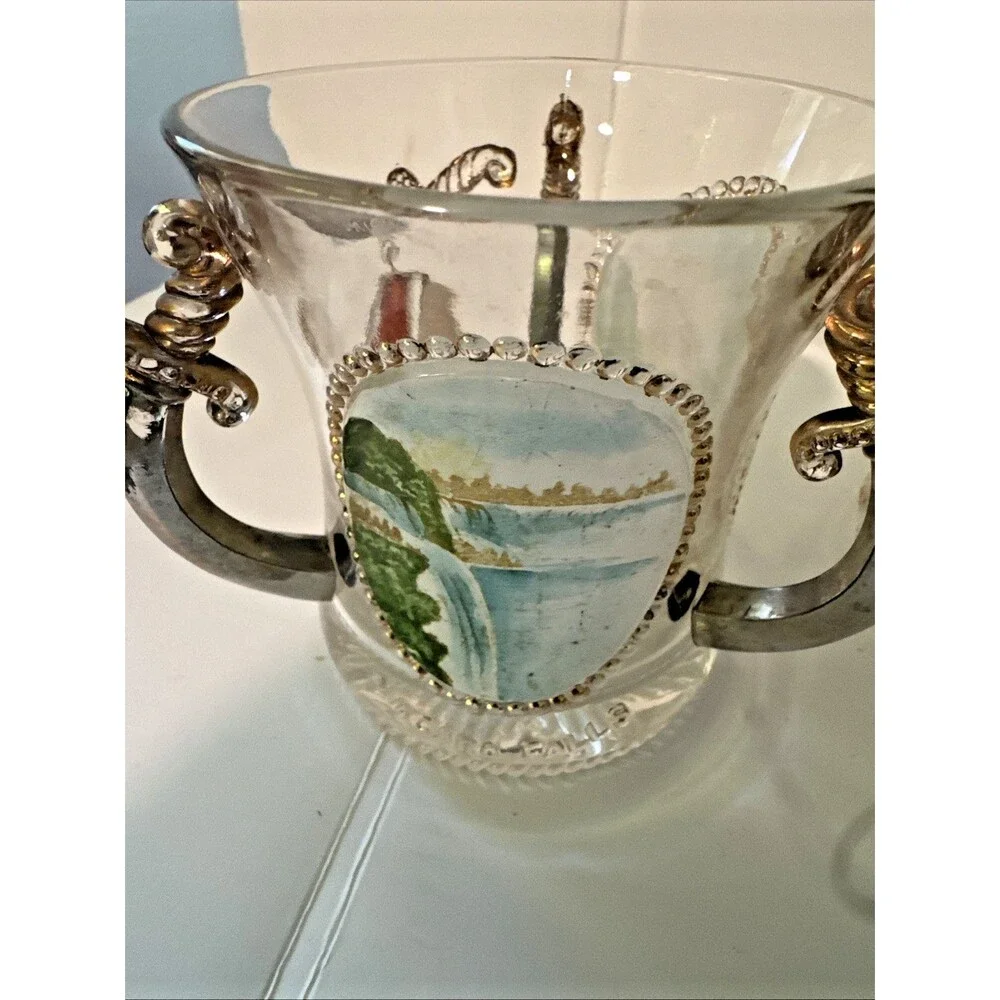 Pittsburgh Syria Shriners 4 Handled Glass Mug 1905 Souvenir Niagara Falls Swords